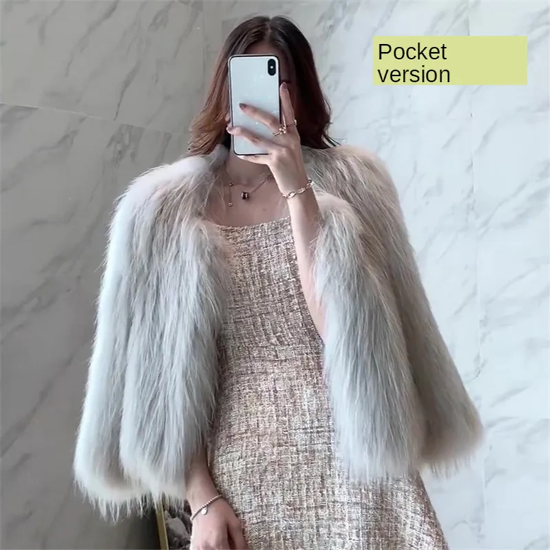 Women Winter Fox Fur Jackets Pink Plush Warm Coats Jackets Short Women's 2021 Autumn Fashion Casual Thick Mink Fur Outwears New