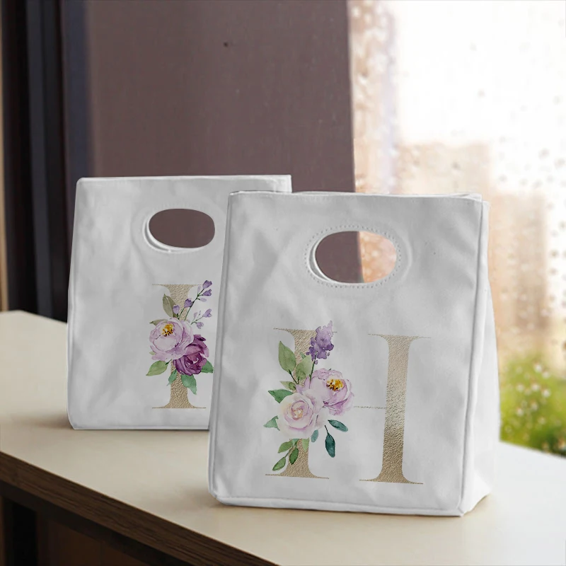 

Cream Gold Letter Canvas White Neutral Rice Bag Food Insulation Storage Bag Portable Large-capacity Portable Children' Lunch Bag