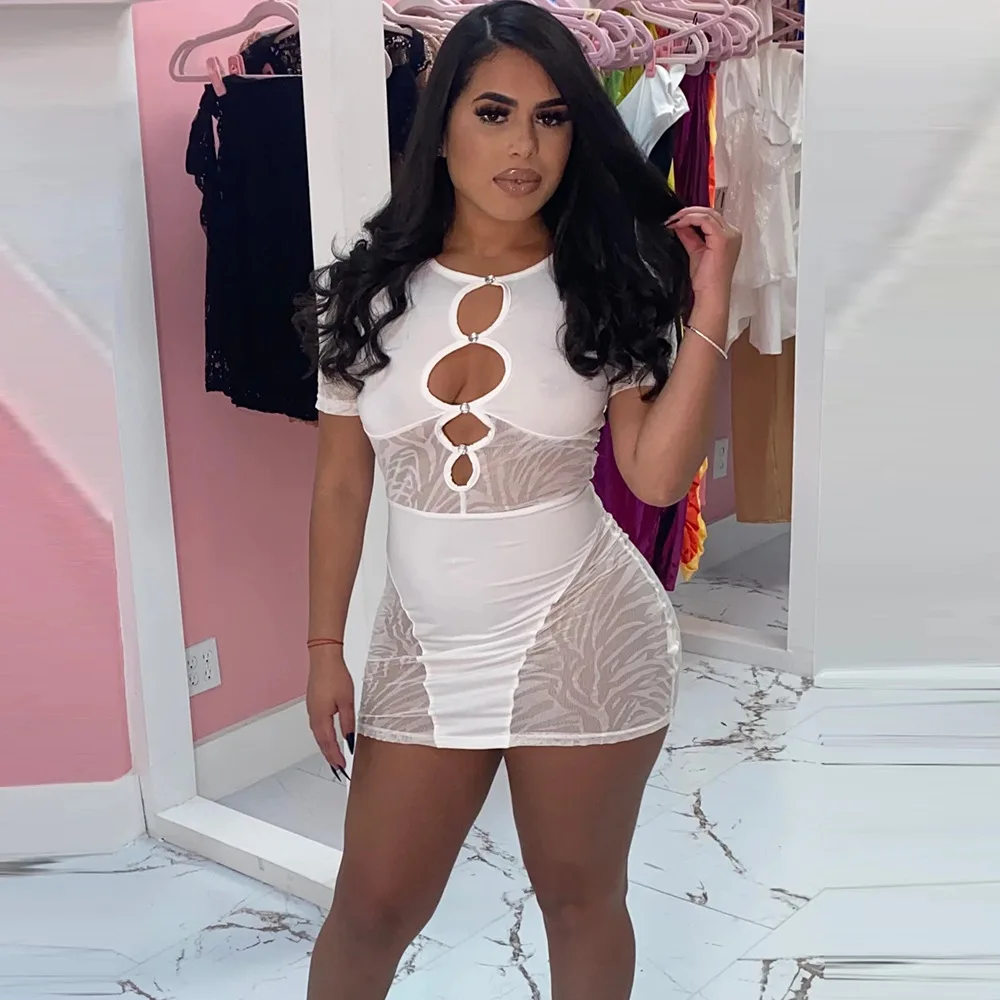 

Hirigin Cut Out Sexy Zebra Mesh Transparent Women's Mini Dress Bodycon Pencil Short Dresses for Beach Holiday Night Club Party