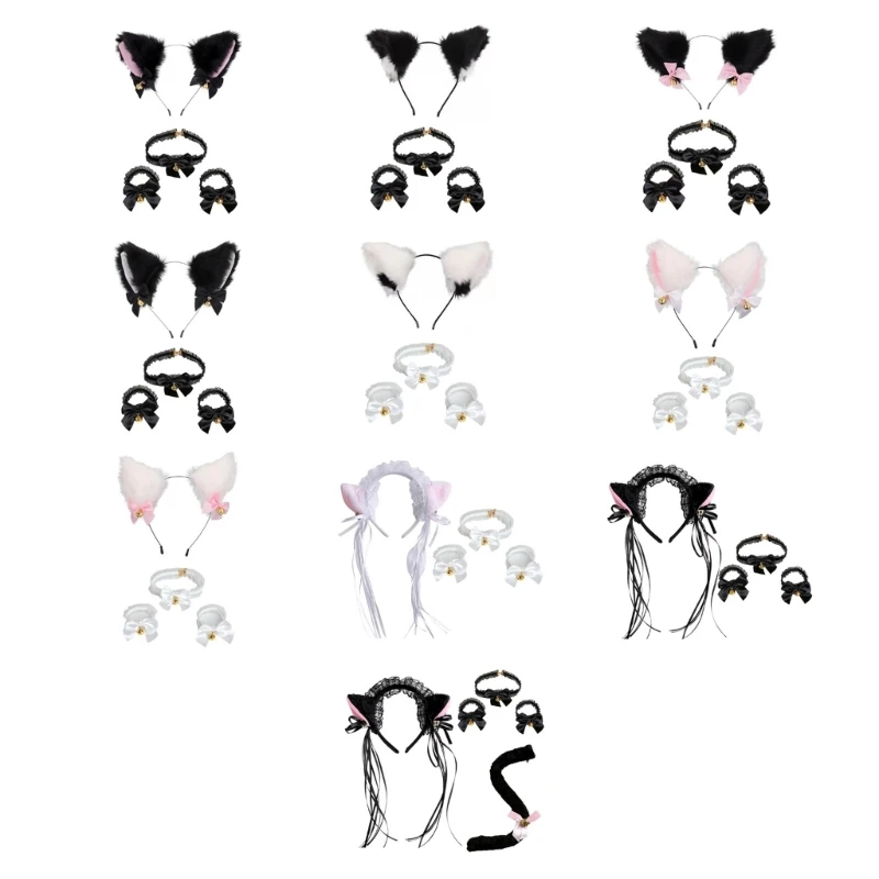 

Повязка на голову с лисами/кошачьими ушками, ожерелье-чокер, манжеты, реквизит для косплея на Хэллоуин, костюм животного