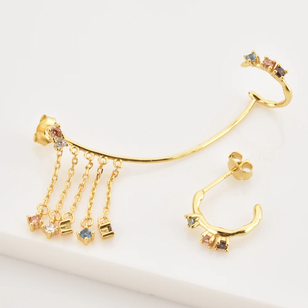 ANDYWEN 925 Sterling Silver Summer Sage Zircon CZ Stud Earring Drop Piercing Five Fox Ring Bracelet Chain Necklace Jewelry Set |