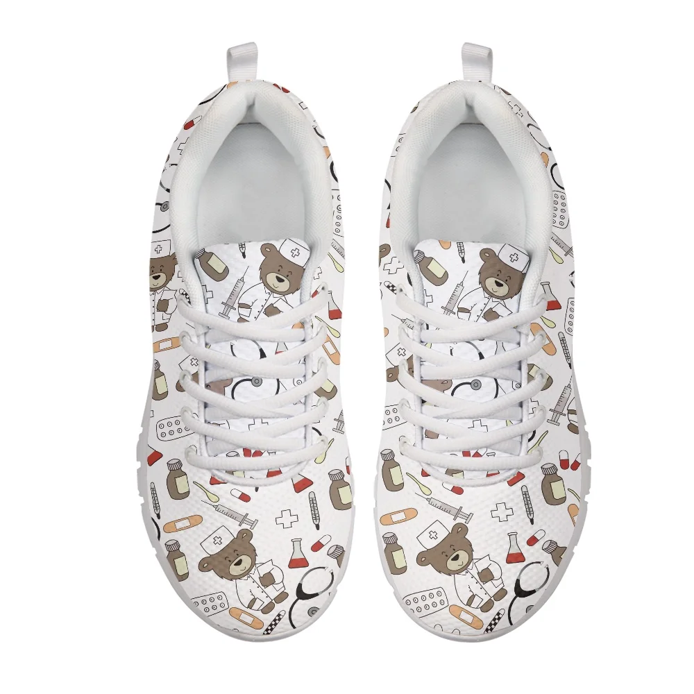 

FORUDESIGNS White Cute Cartoon Nurse Bear Pattern Women Casual Sneakers Nursing Comfortable Mesh Flats Shoes for Female Girls