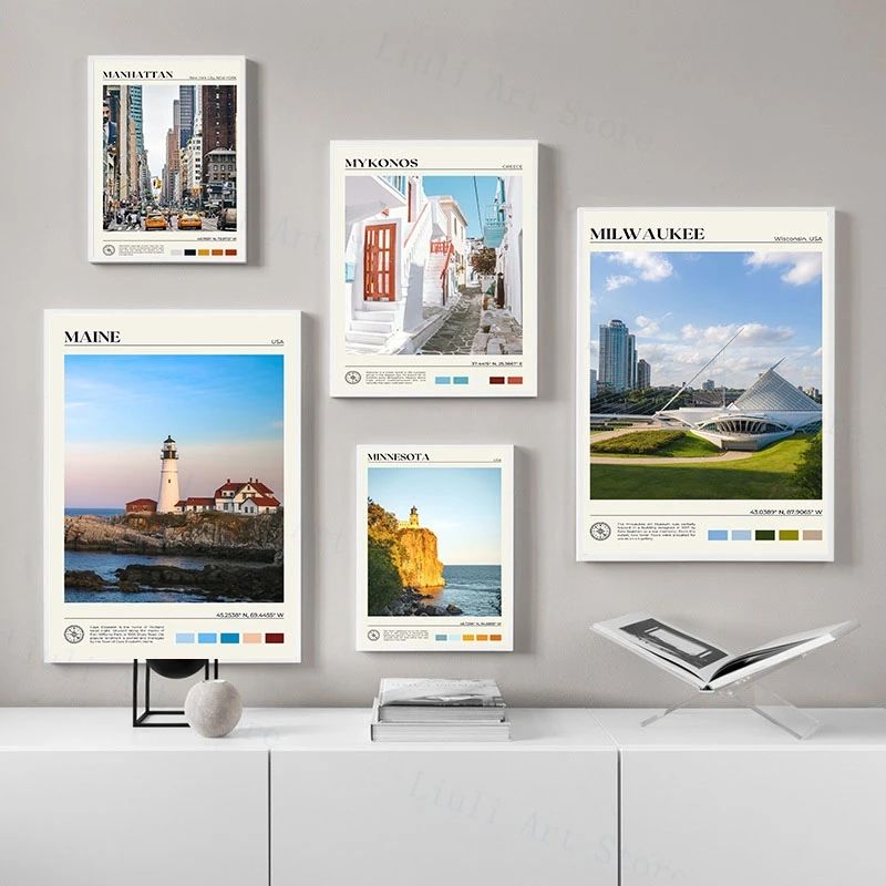 Постеры для путешествий с изображением города римская Мальта Сеул Япония