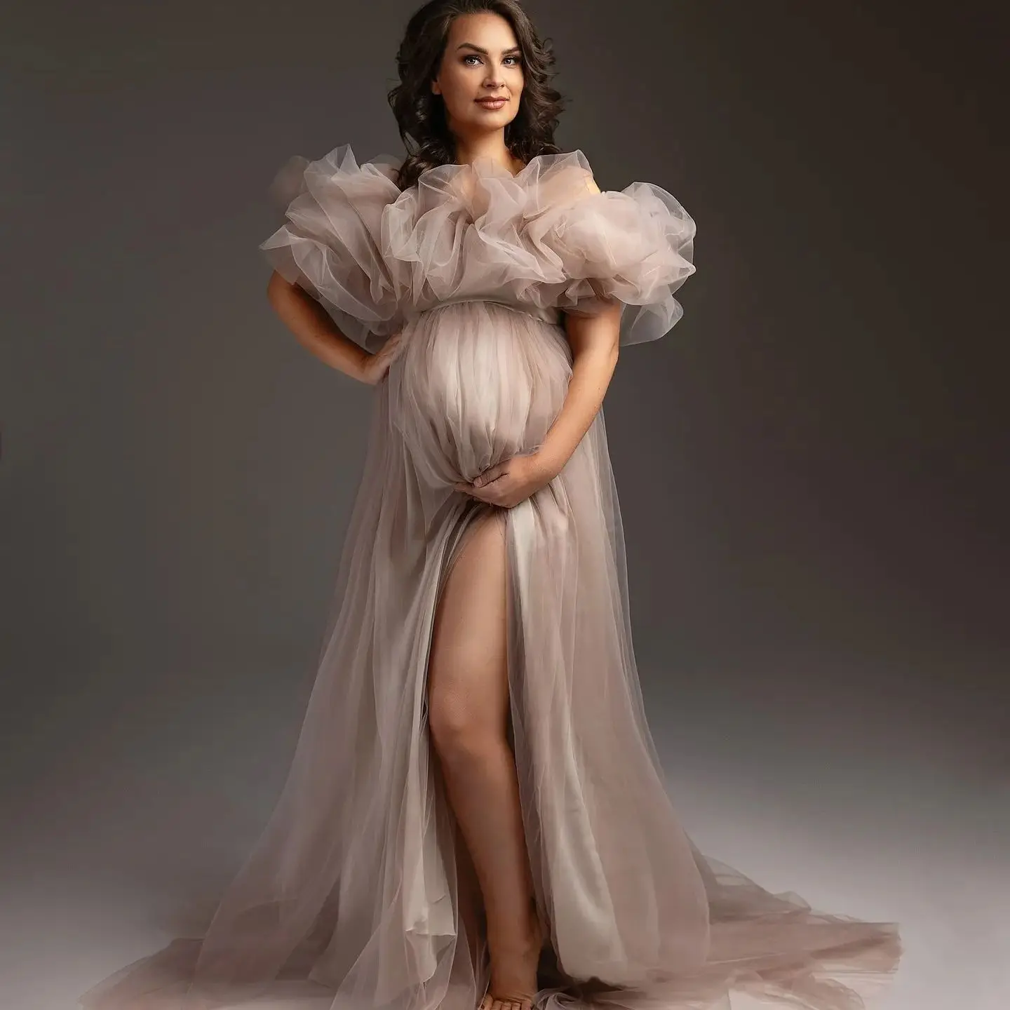 

Тюлевые платья с открытыми плечами для выпускного вечера с разрезом для фотосъемки беременных женщин платье для будущей мамы на подкладке