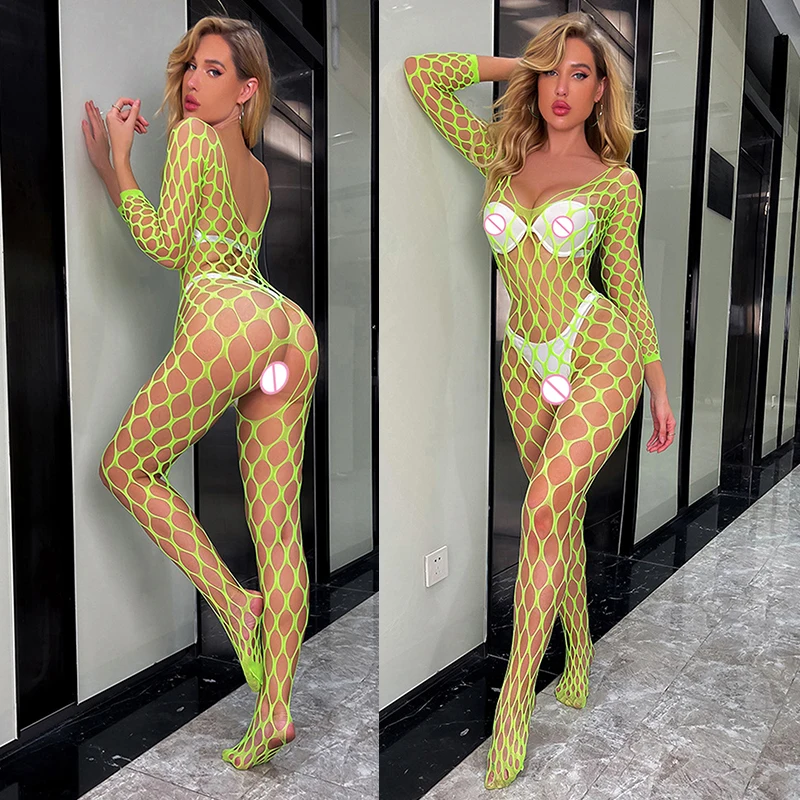 

Full Body One-piece Sexy Bodystocking Open Crotch Big Hole Fishnet Bodysuit Hollow Out Sexy Lingerie For Women Sexy Underwear