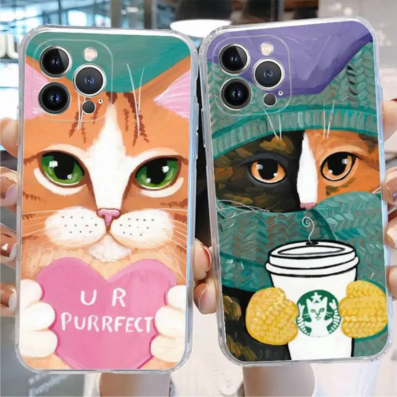 

Cute Cat Phone Case For iPhone 11 12 13 14 Mini Pro Max XR X XS TPU Clear Case For 8 7 6 Plus SE 2020