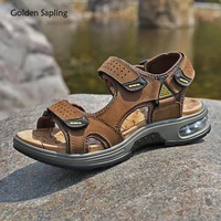 golden sapling mens sandals genuine leather summer shoes comfortable cushion bottom casual men shoe retro outdoor beach sandals
