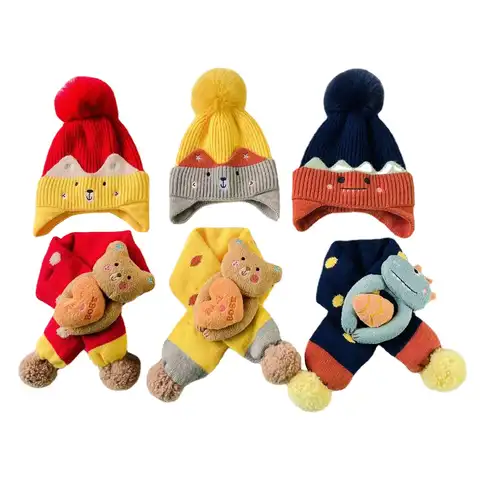 Зимние шапки для детей, мультяшная детская зимняя шапка, шарф, шапки для маленьких мальчиков, шарфы для детей, зимняя шапка для маленьких мал...