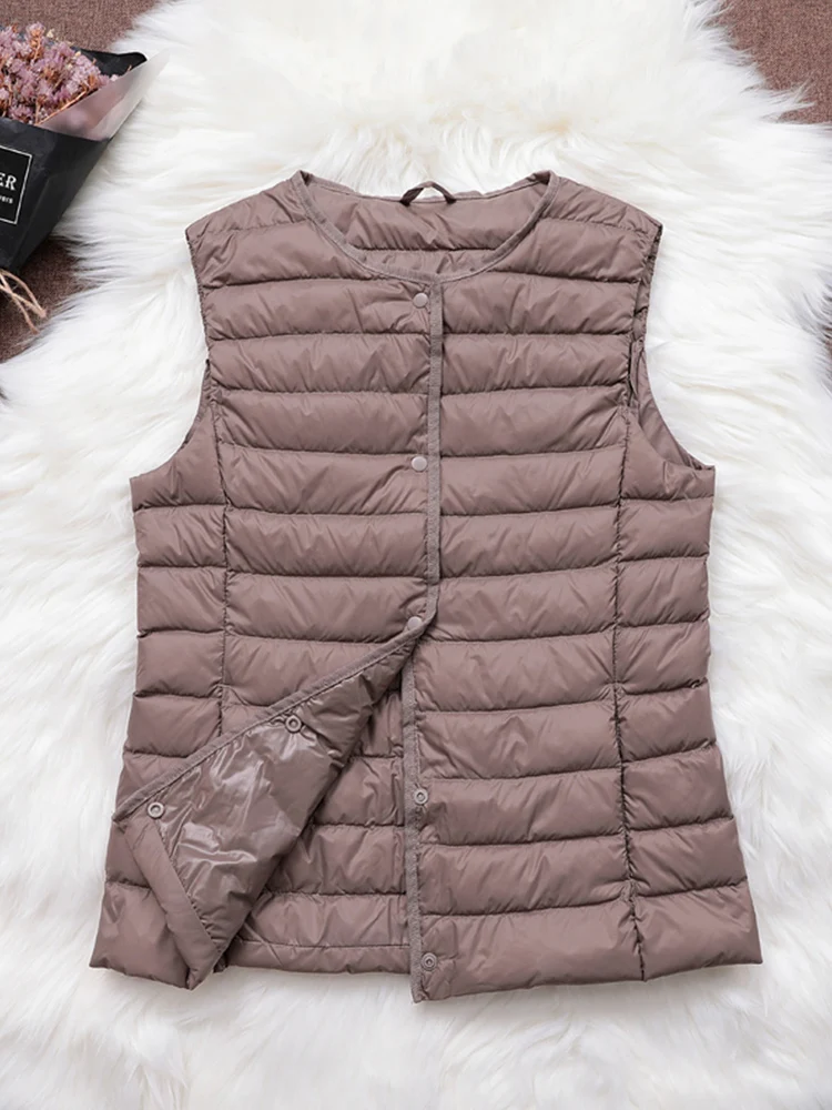 Fitaylor 90% Ultra Light White Duck Down Women Vest Thin Coat Women Duck Down Sleeveless Jacket V Collar Or O Collar Coat