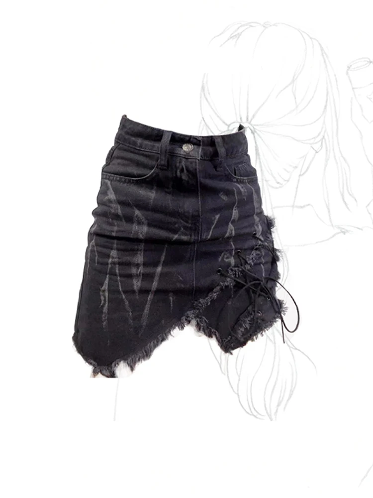 

Женские джинсовые юбки и шорты, синяя винтажная мини-юбка трапециевидной формы из денима на шнуровке Y2k, корейская мода в стиле Харадзюку для девушек, лето 2023
