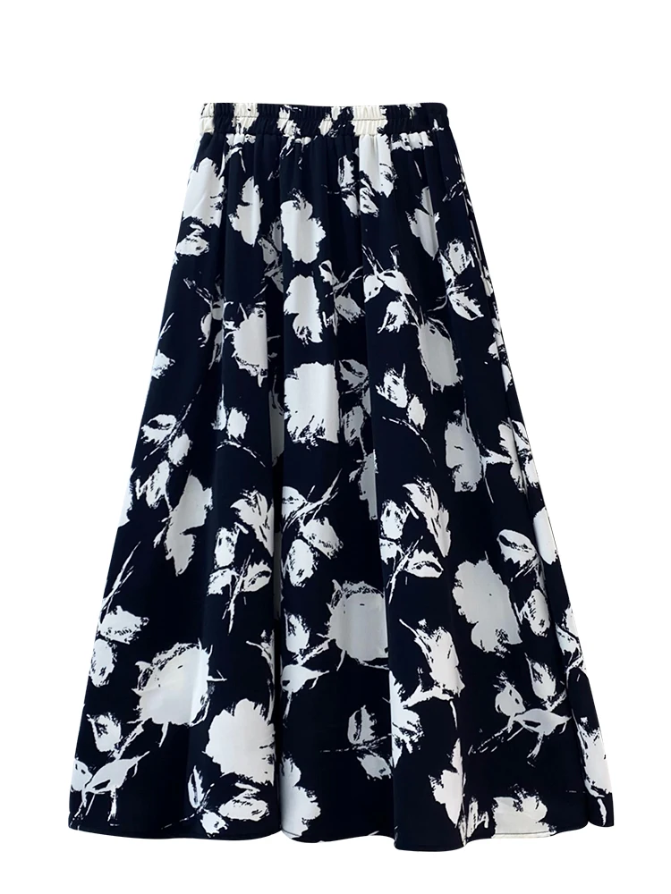 

Korean Fashion Printed A-line Pleated Skirt Woman Loose Elastic High Waist Midi Skirts Female Women Clothing Dropshipping