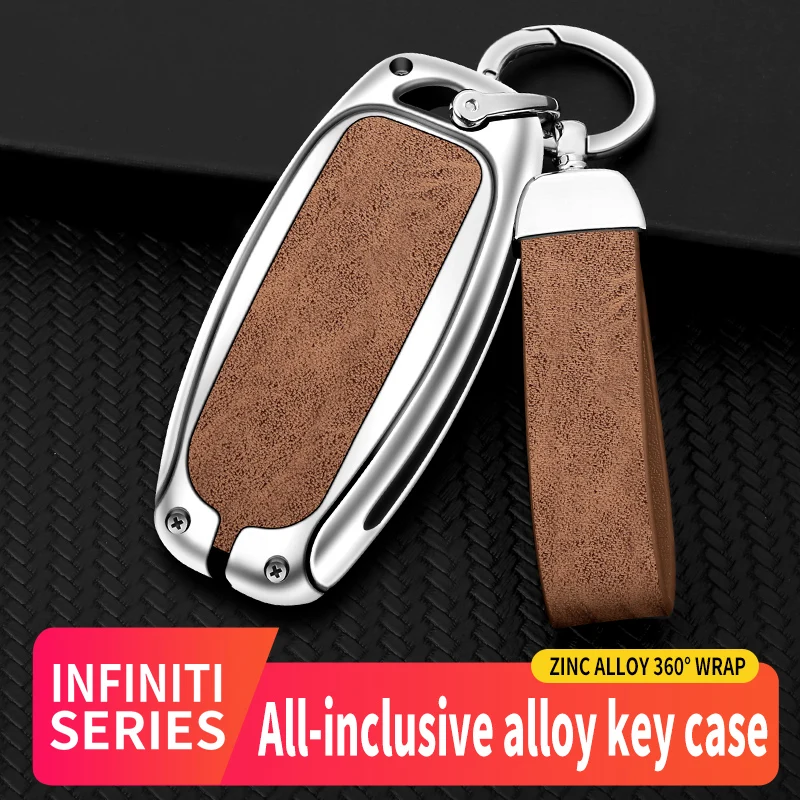 

Zinc Alloy+Leather Car Key Case Cover For Infiniti Q50 Q60 Q70 QX50 QX60 QX70 G25 EX FX JX35 FX25 FX35 Protector Shell