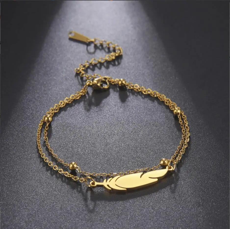

1PC Stainless Steel Bracelets Classic Simple Feather Design Pendant Chains Fashion Charms Bracelet For Women Jewelry F1222