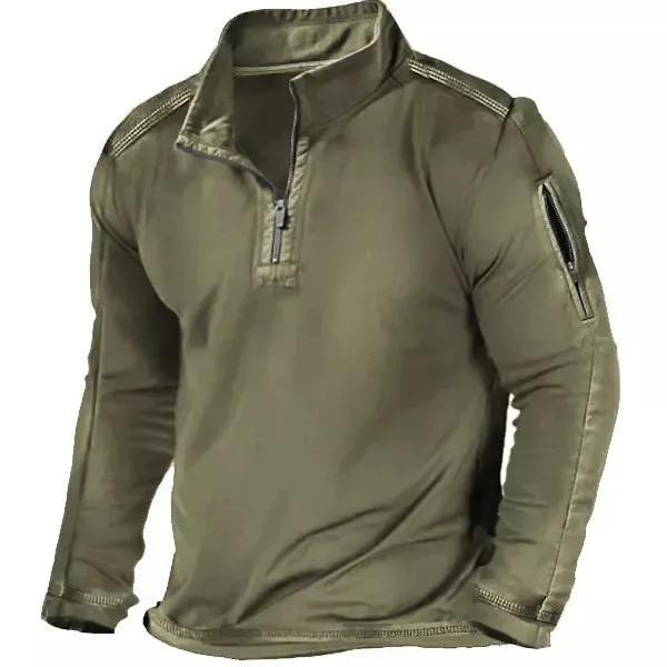 

Spring and Autumn Foreign Trade Large Men's Outdoor Zipper Pocket Half Pull Chain Neck Tactical Long Sleeve T-shirt Casual Sweat