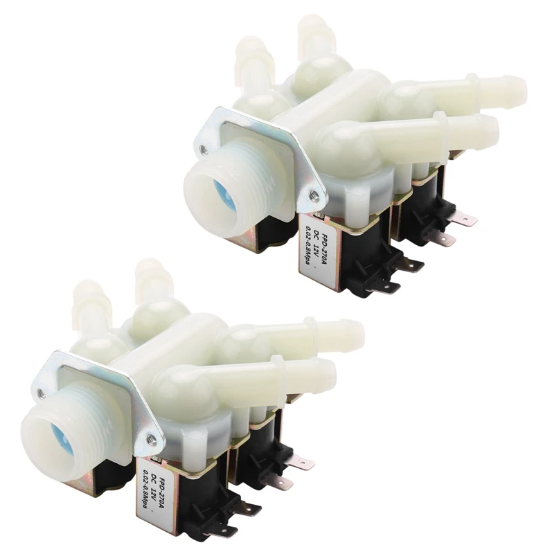 

2X Water Inlet Valve, DC12V DN20 G3/4 Inch 1 In 4 Out Plastic Solenoid Valve Valve Normally Closed Water Drain Valve