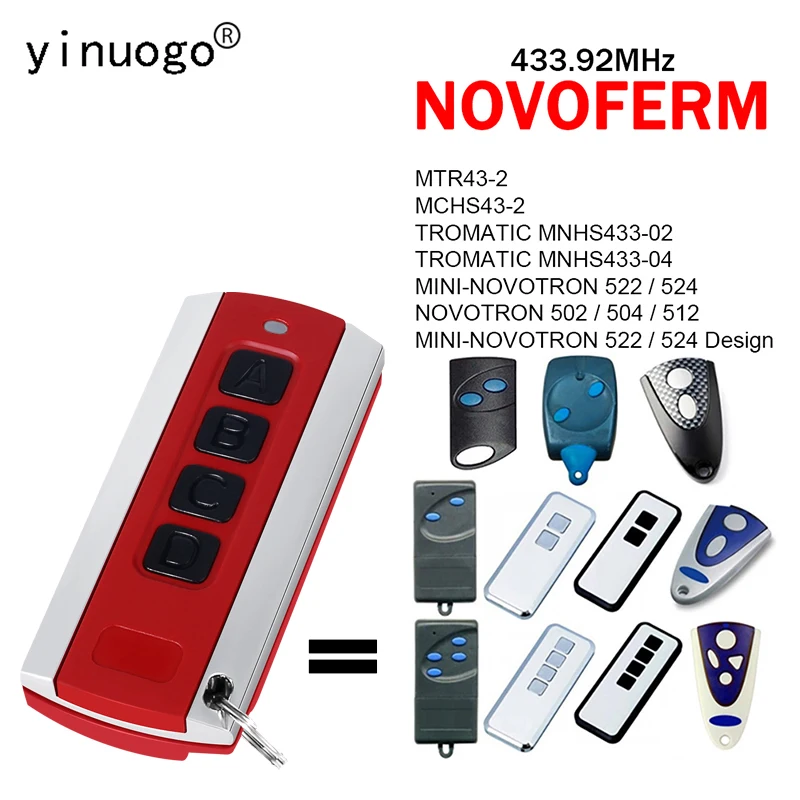 

NOVOFERM NOVOTRON 502 MAX43-2 512 MIX 43-2 504 MAX43-4 MINI-NOVOTRON 522 524 DESIGN Устройство открывания гаражных ворот Пульт дистанционного управления 433,92 МГц