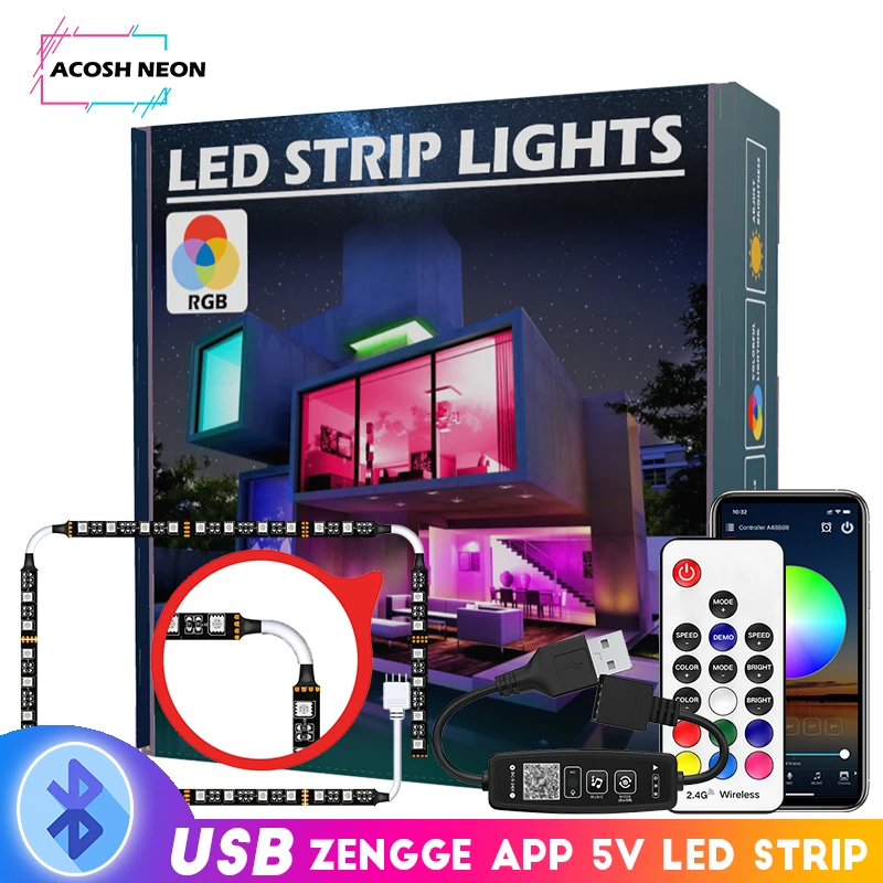 

43-55 inch Bluetooth TV LED Strip Backlight RGB Color Changing 5050 LED Tape Lights 5V USB Power LED Strip For TV PC Mirror