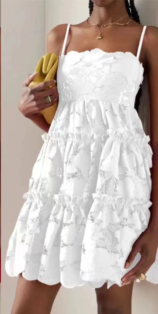 

22 Fashion Classic Trendy Luxury Design Women's Water-soluble Flower Cut-out Slim Fitting Suspender Dress Mini