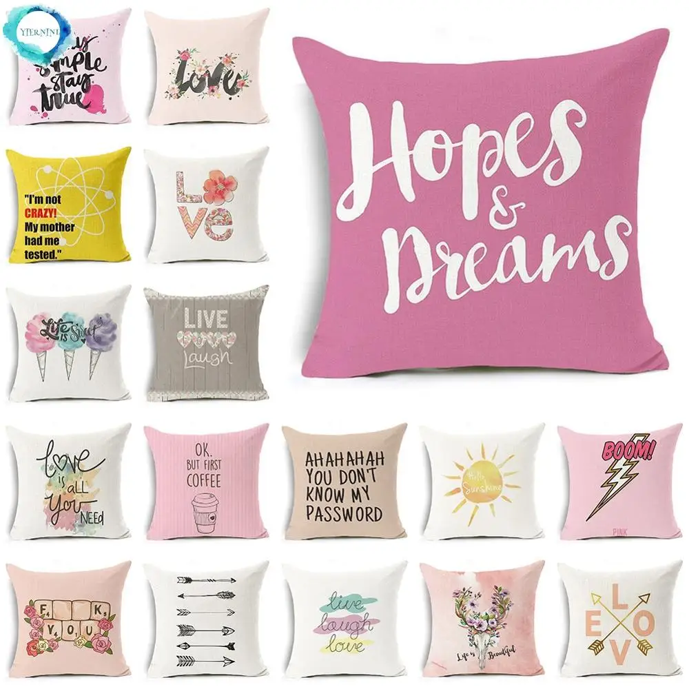 

Cute Letter Print Pillow Case Cotton Linen Cushion Cover Decorative for Sofa Bedroom Living Room Seat Car Home Decor 45x45 cm