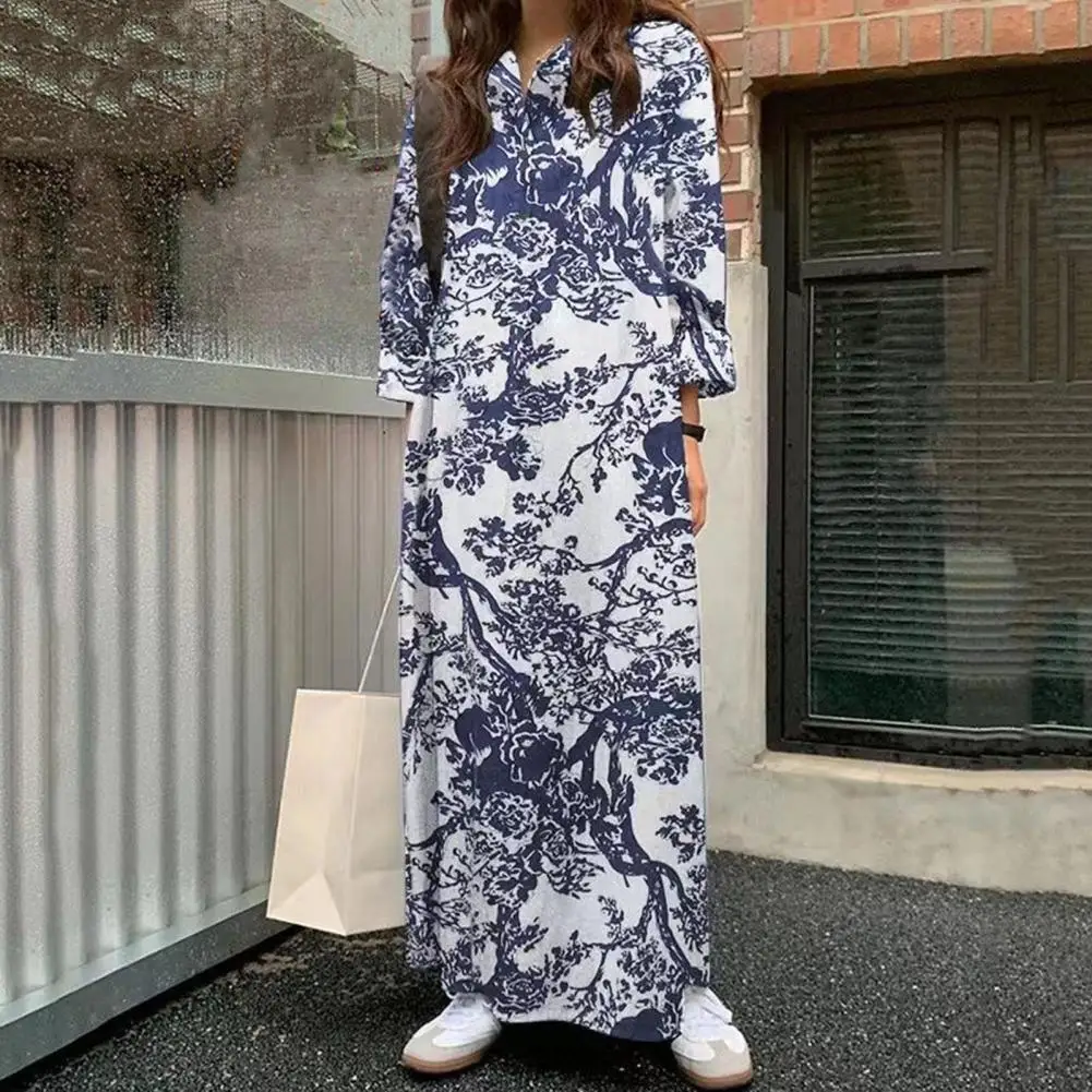 

Женский сарафан с длинным рукавом, повседневное свободное платье макси с цветочным принтом в богемном стиле, праздничное элегантное платье, весна 2023