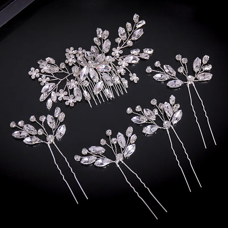 

Silver Color Pearl Crystal Wedding Hair Combs Accessories for Bridal Flower Headpiece Women Bride Hairpin Ornaments Jewelry