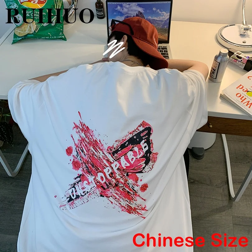 

Футболка RUIHUO мужская с принтом, винтажная уличная одежда в китайском стиле, топы в стиле Харадзюку, размеры до 5XL, весна 2022