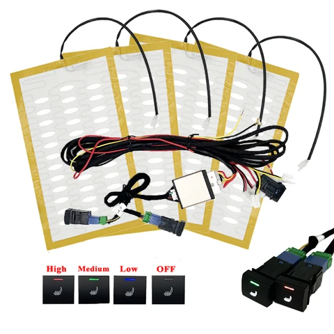 Комплект для подогрева автомобильных сидений, проволока из сплава на 2 сиденья/нагревательная подушка из углеродного волокна, с 3-уровневым переключателем для Toyota Camry Corolla RAV4 LEVIN Highlander