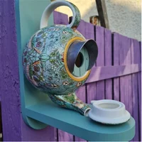William Morris Cyan Teapot Birdhouse And Feeder Ceramic Outdoor hanging Wall Mount Bird Feeder Garden Home Wall Decor