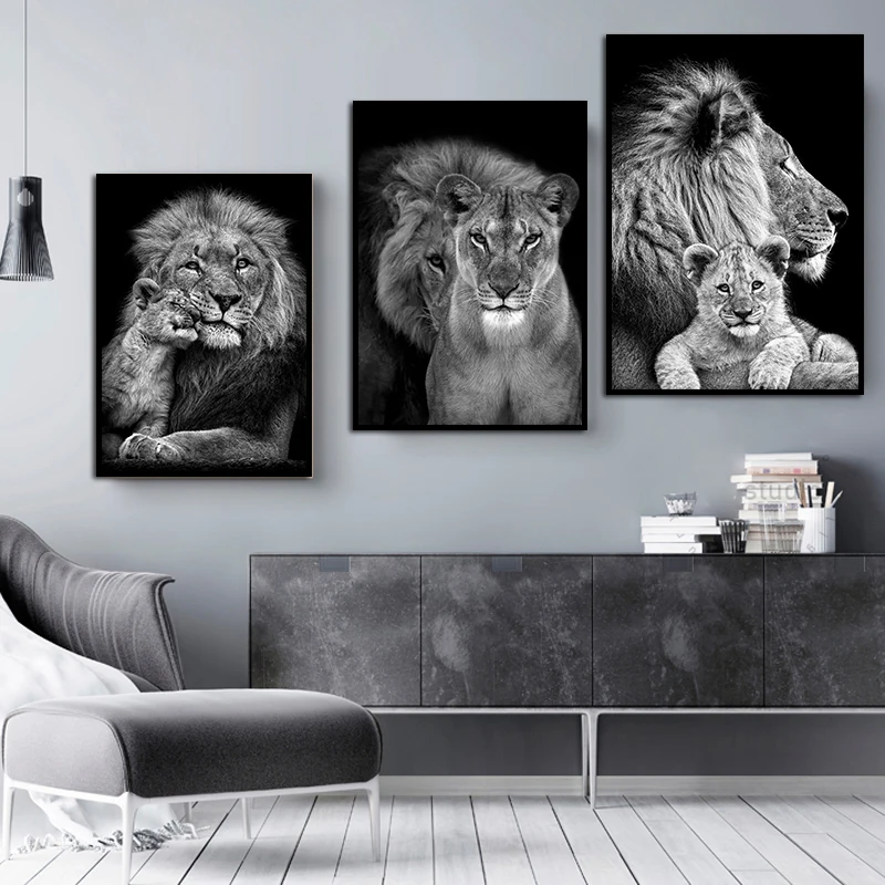 

King Of Beasts Canvas Wall Decor Stylish Simplicity Black Theme Picture Poster Prints Painting Living Room Home Decoration