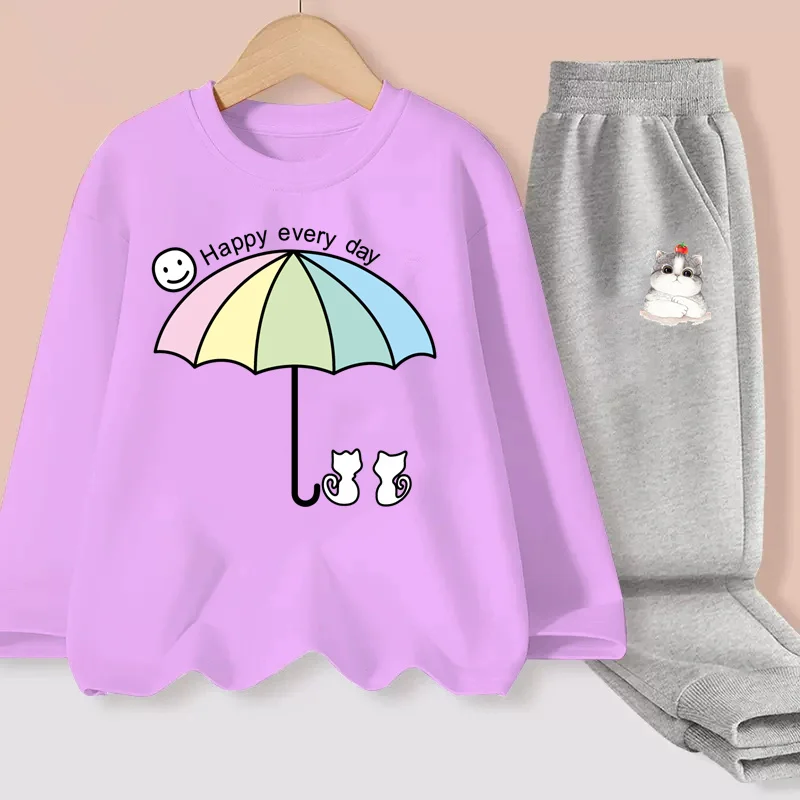 

Aimi Lakana Children Long Sleeved Cotton Clothes Girls Fashion Sets Umbrella Kitty T-shirt Girls Spring Suit Tees +Pants