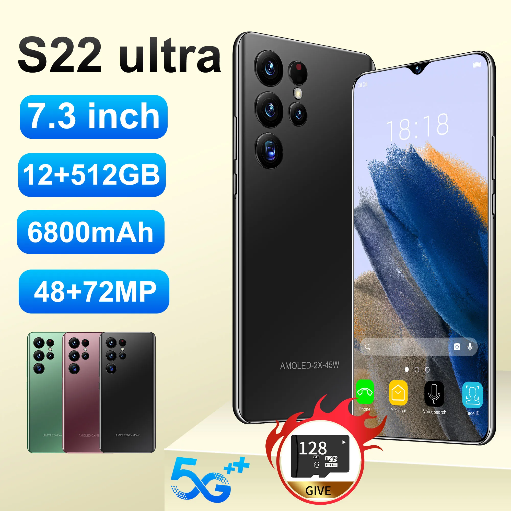 

Global Version S22 Ultra 16GB+512B Smartphone Android 6800mah Snapdragon 888 Dual Card Unlocked Mobile Phones Cell Phone