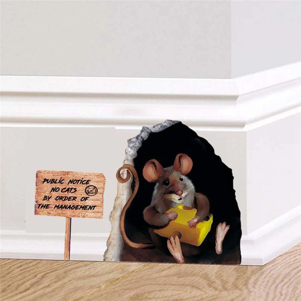 

Realistic Mouse Hole Wall Stickers For Corner Stairs Funny Home Decor Pvc Vinyl Opaque Wallpaper For Living Room Decoration