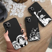 japan anime one piece luffy zoro black and white lines hollow phone case for iphone 13 12 11 pro mini xs max 8 7 plus x 2020 xr