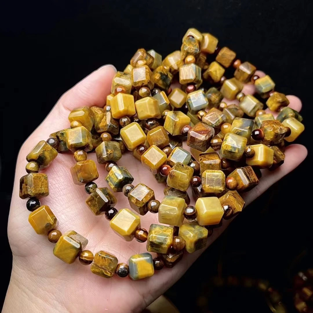 

Natural Yellow Pietersite Cube Beads Bracelet 8x8mm Healing Stone Pietersite Bracelet Jewelry From Namibia Women Men AAAAAA