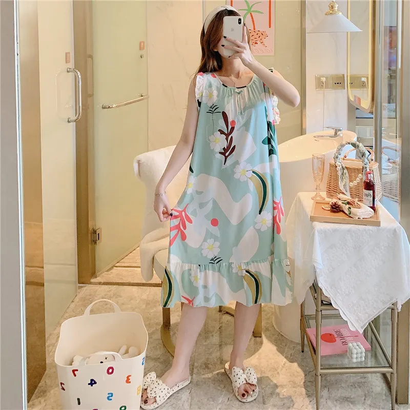 2023 Korean Princess Style Dress Cute Loose Artificial Cotton Homewear Cotton Silk Nightdress Women