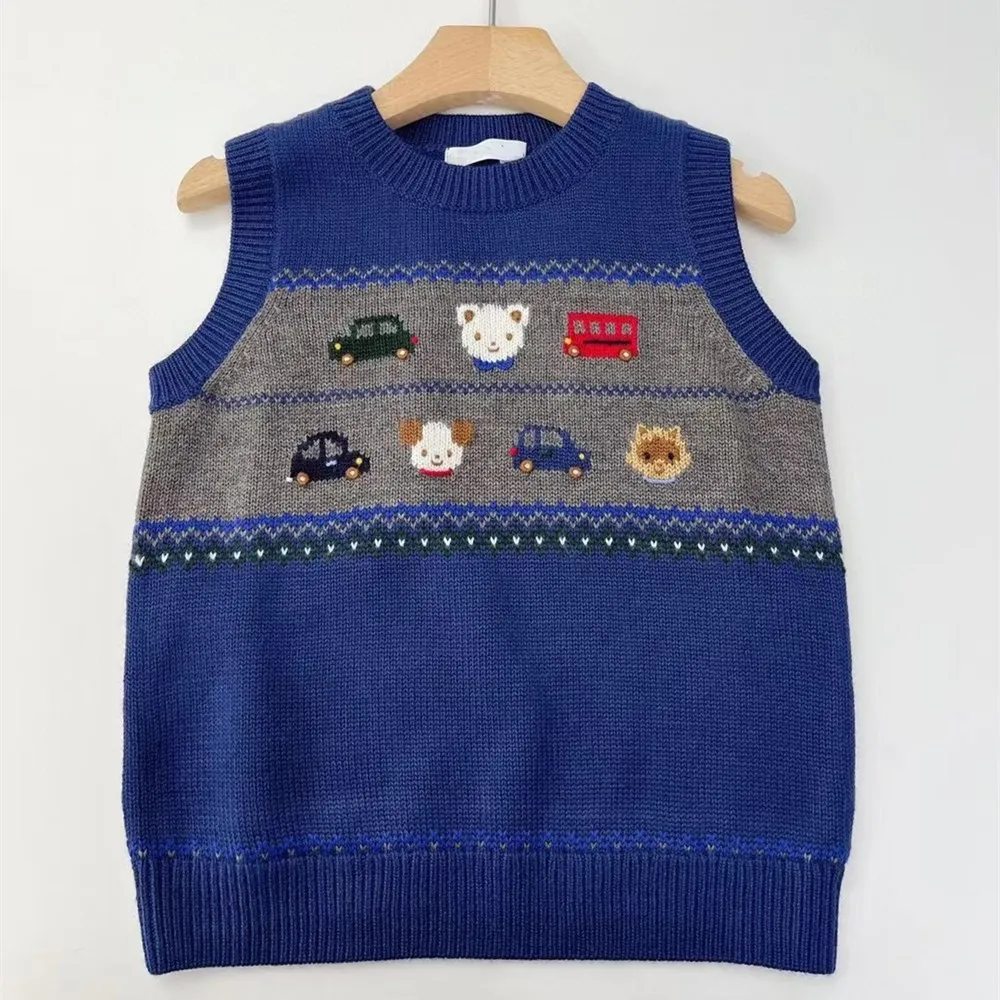 

Осенняя одежда для маленьких девочек, жилет для мальчиков и девочек, вязаный пуловер с рисунком медведя из мультфильма, свитер для малышей