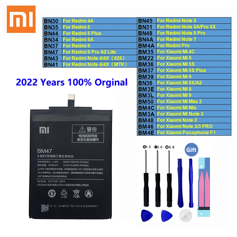 

Xiaomi Original Redmi Hongmi Note Mi Max 2 A2 3 3S 4 4A 4C 4X Mix 5 5A 5X 5S 6 6X 7 8 9 Lite Plus Pro Pocophone F1 Phone Battery