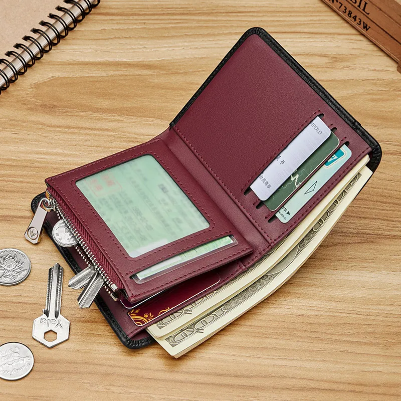 Мужской кошелек из натуральной кожи модный короткий на молнии