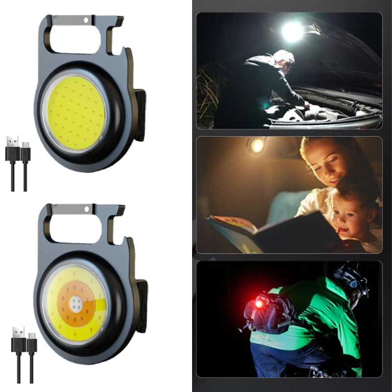 

1pc LED Flashlight Work Light Portable Pocket Flashlight Keychain USB Rechargeable for Outdoor Camping Small Light Corkscrew