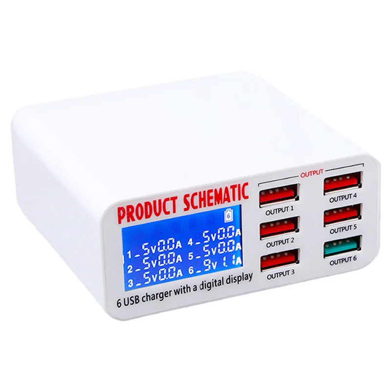 

40w 8A EU/US/UK/AU Plug 6 USB Port Smart Fast Charger HUB Wall Charging Adapter With LCD Screen For Mobile Phones Tablet PC