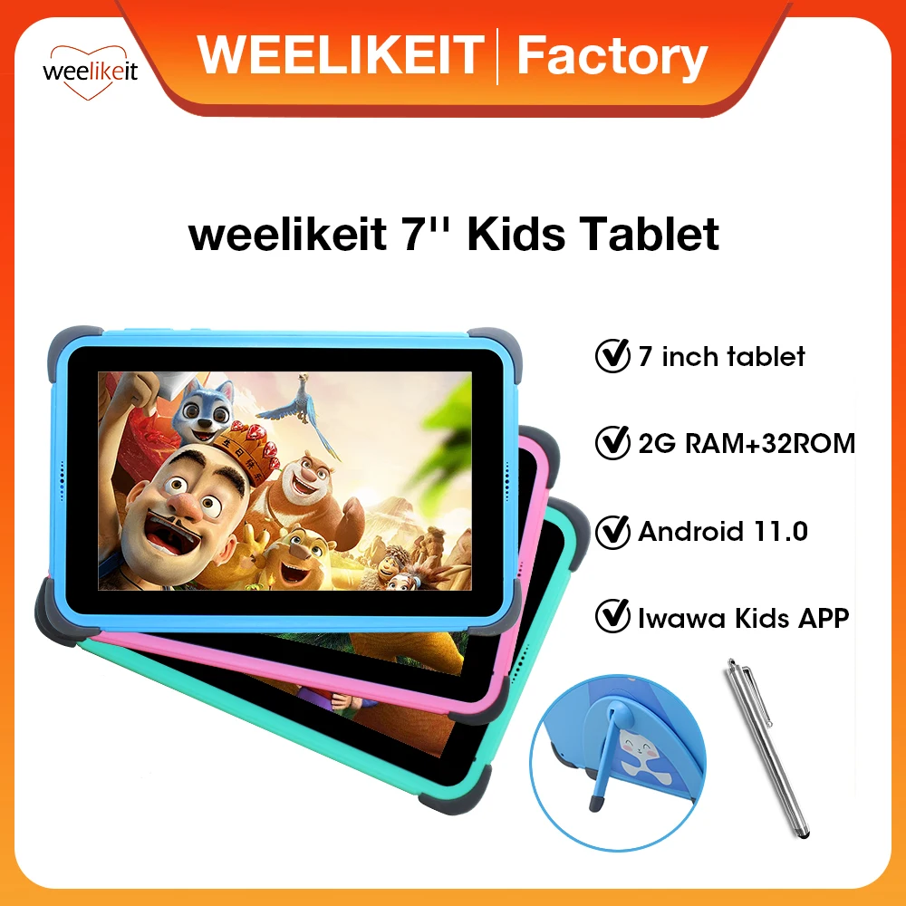 

weelikeit Kids Tablet 7'' Android 11 1024X600 HD Children Educational Tablet for Learning 2+32GB with Stand Parental Control APP