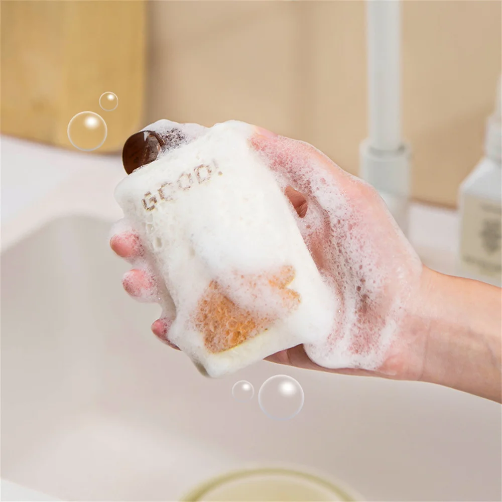 

Cartoon Pattern Dishwashing Sponge Good Storage Dishwashing Cotton Scouring Pad Natual Materail Quality Double-sided Material