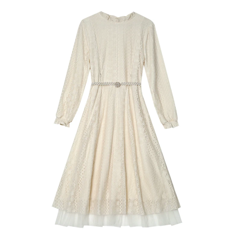 Кружевное платье для беременных и кормящих мам с длинными рукавами-фонариками