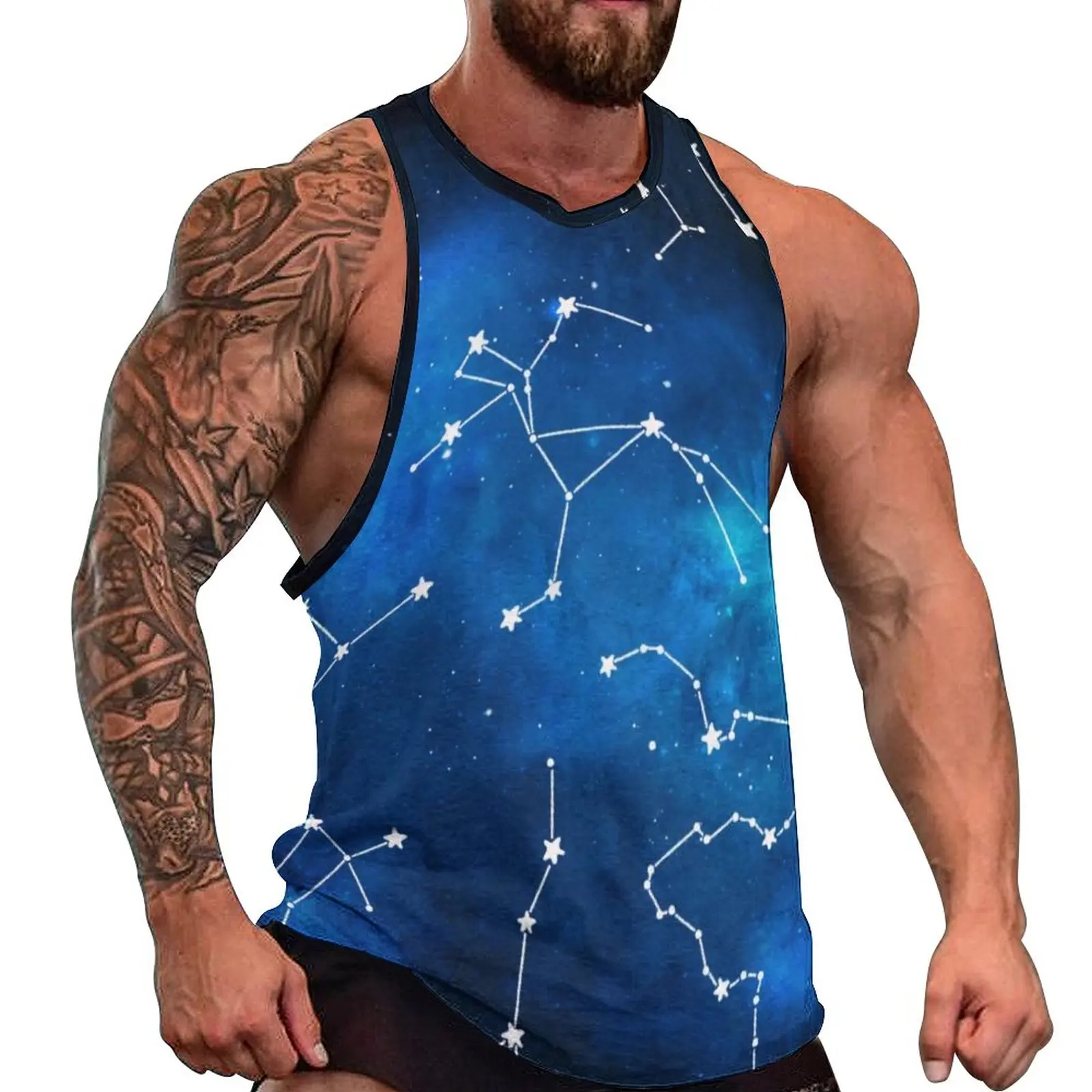 

Sky Map Constellation Tank Top Men Galaxy Art Print Tops Summer Design Gym Streetwear Oversized Sleeveless Vests