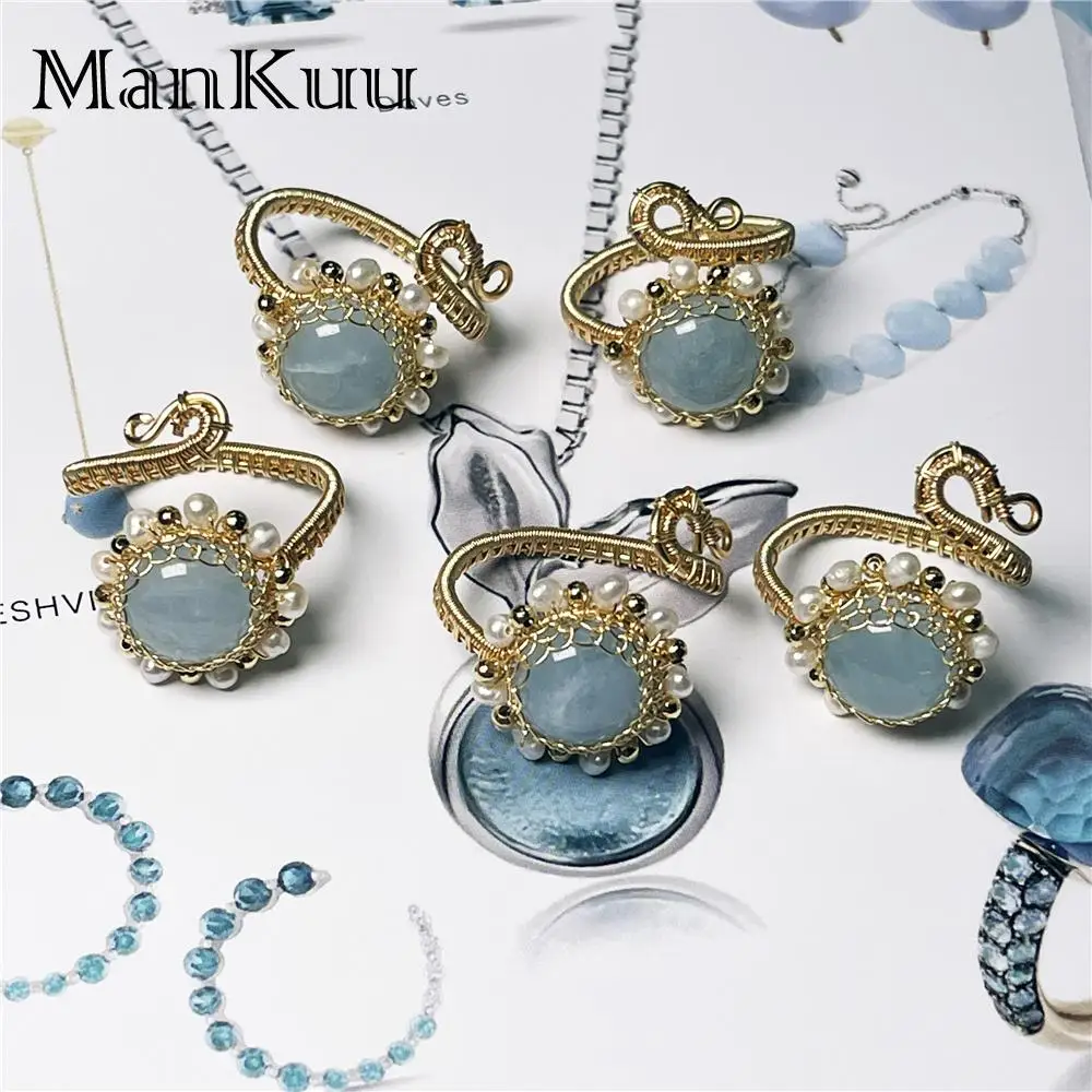 

Женское Винтажное кольцо с натуральным аквамарином, жемчугом и кружевом