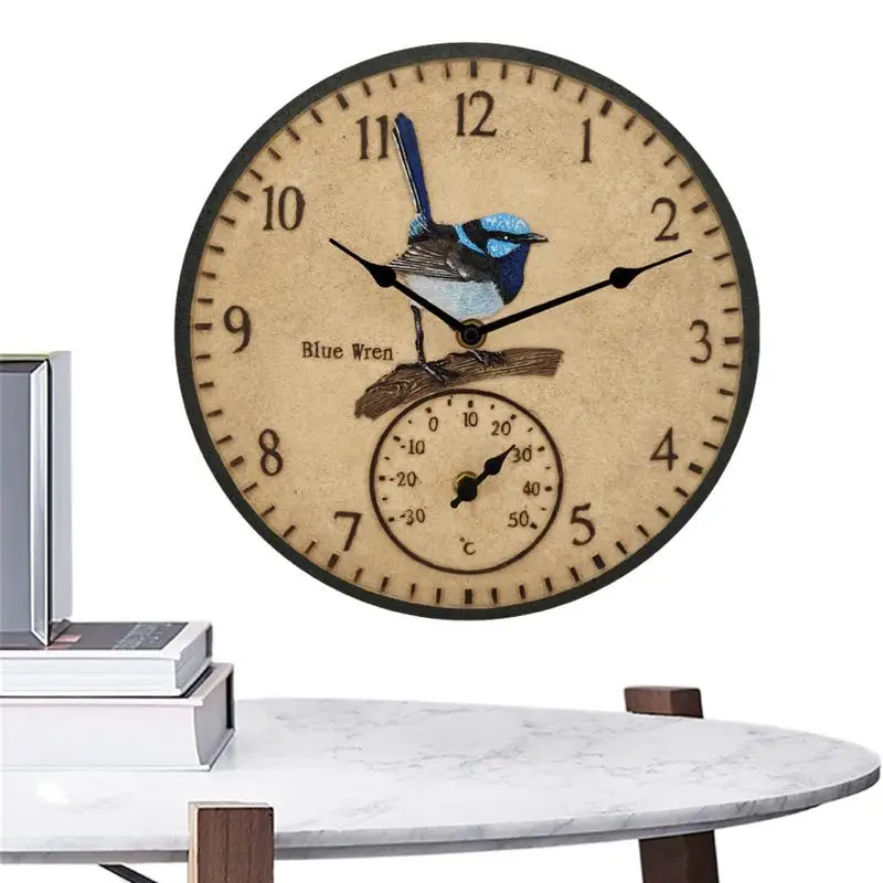 

Часы настенные уличные с термометром, водонепроницаемые, с аккумулятором 12 дюймов, с металлической указкой