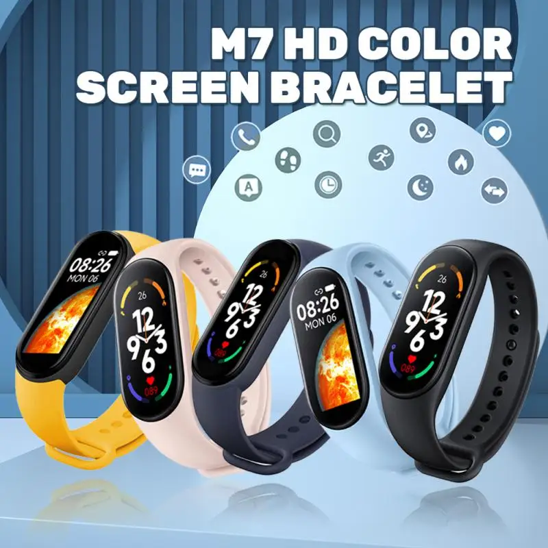 

M7 Smart Watch HD Large Screen Heart Rate Blood Pressure Blood Oxygen Waterproof Dynamic Dial Wristbands Wearable Devices