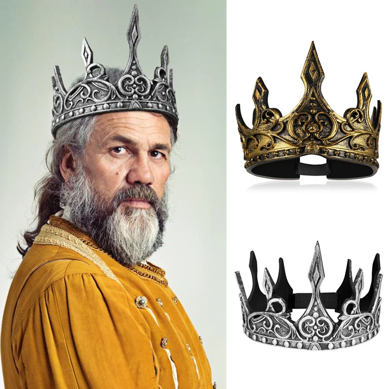 Royal Medieval Headband PU Crown for Men Headdress Halloween Costume Kings Prom Boysroyal Vintage Witch Headdress Headwear