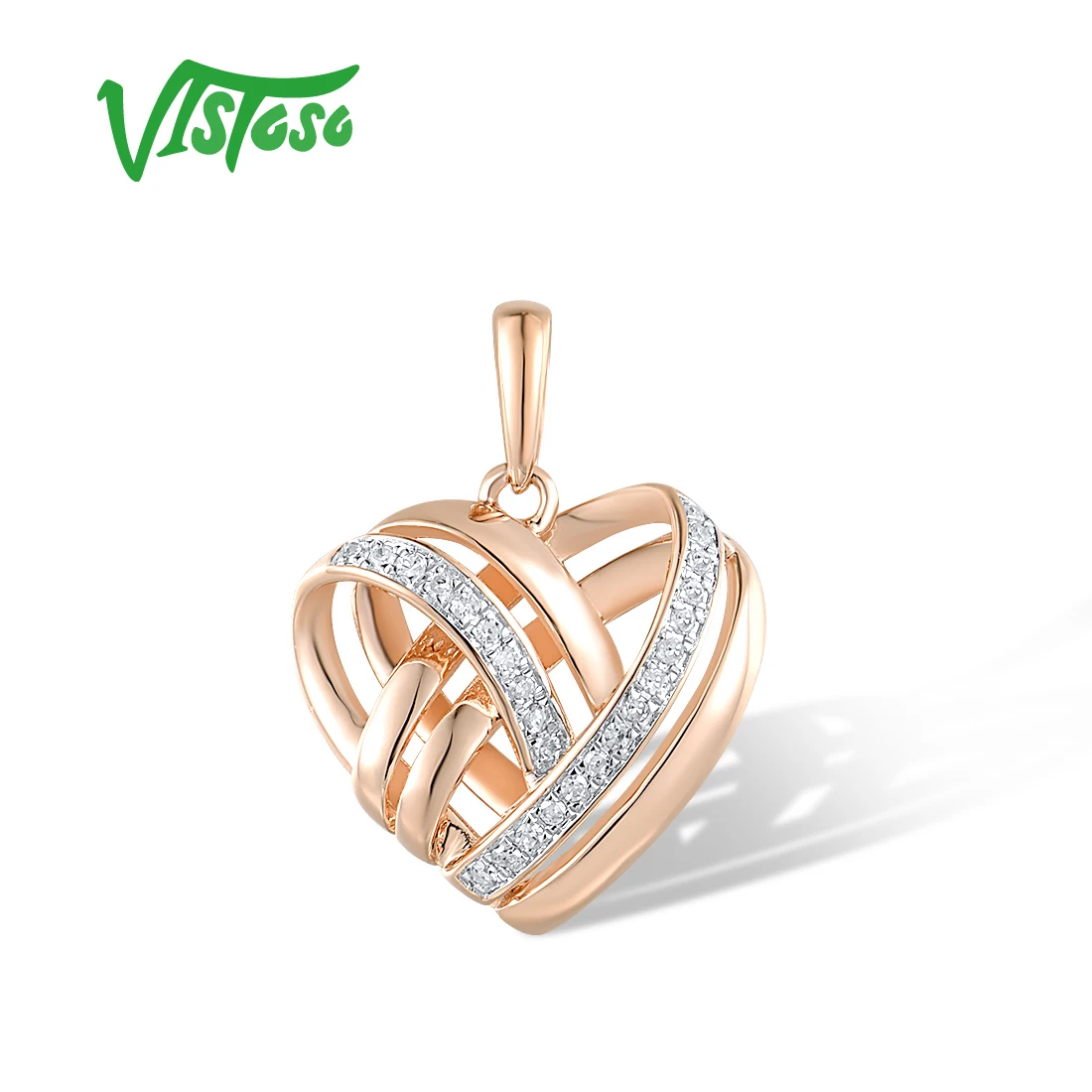 

VISTOSO Real 14K 585 Rose Gold Pendant For Women Sparkling Genuine Diamonds Sweet Heart Winding Trendy Lovely Fine Jewelry