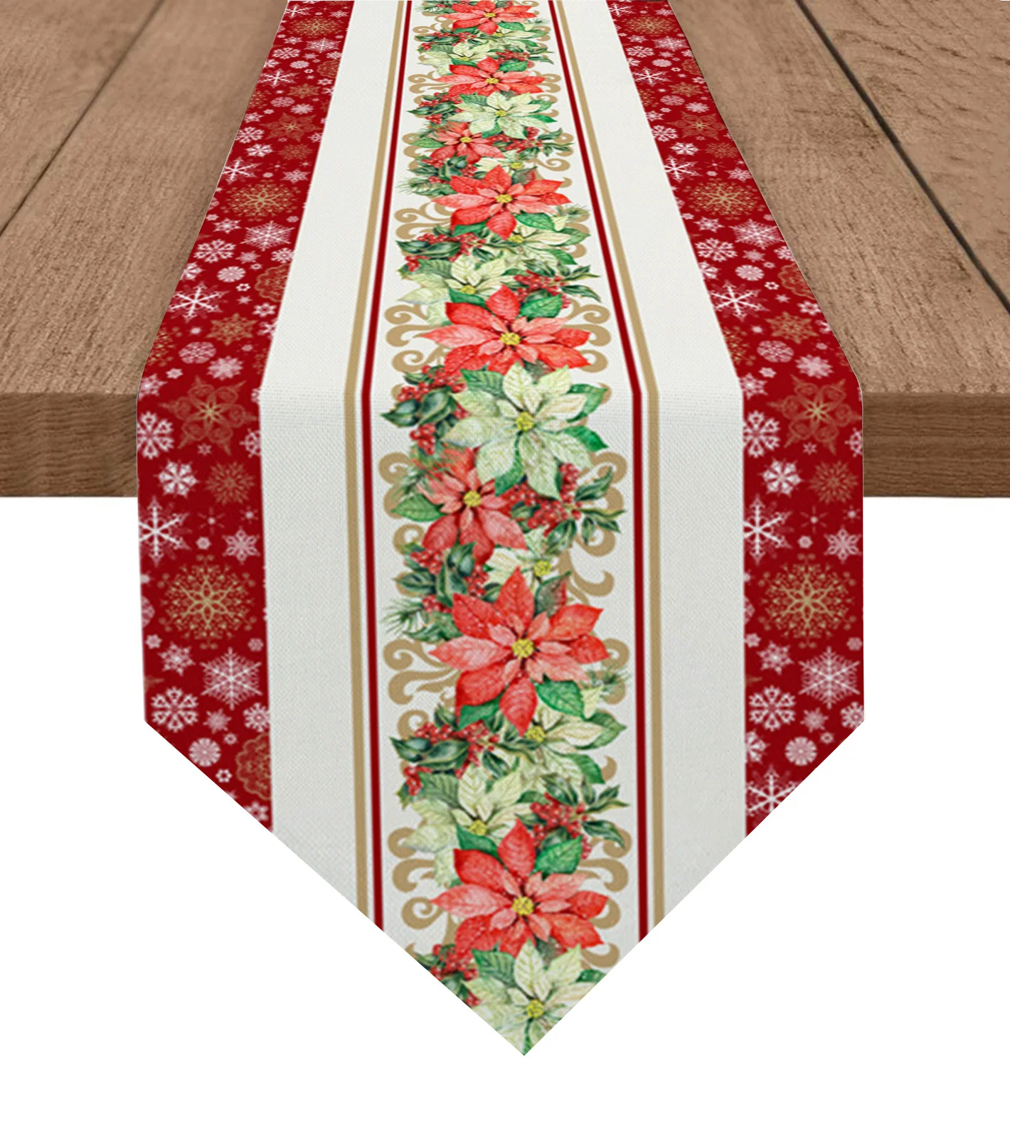 

Christmas Poinsettia Snowflakes Table Runner Wedding Holiday Party Decoration Tablecloth Summer Kitchen Dining Table Runner